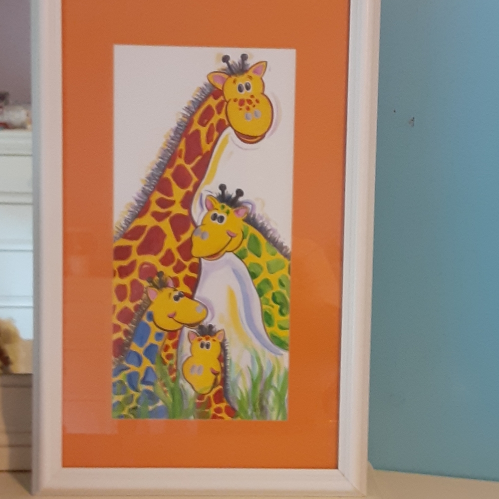 Giraffe family art Professional mat and frame